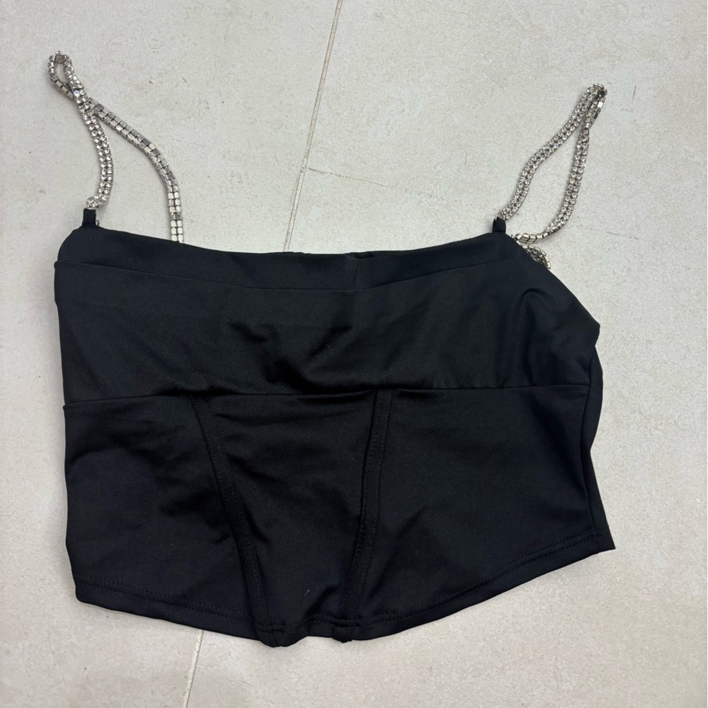 Windsor Black Crop Top with Silver Chain Straps